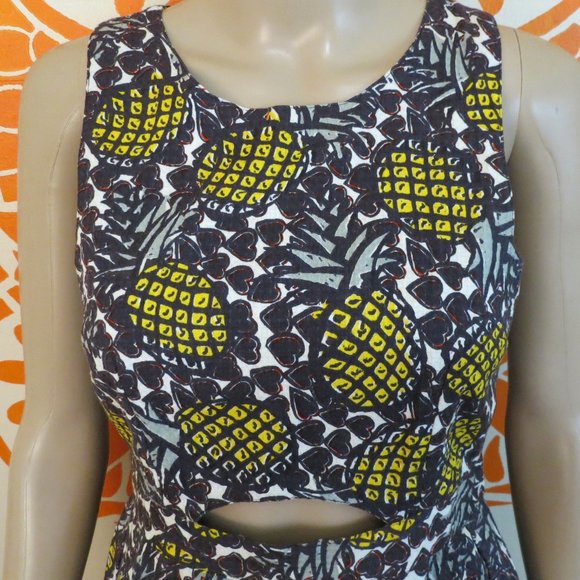 Topshop Sleeveless Pineapple Cotton Mini Dress 4 - Picture 3 of 4